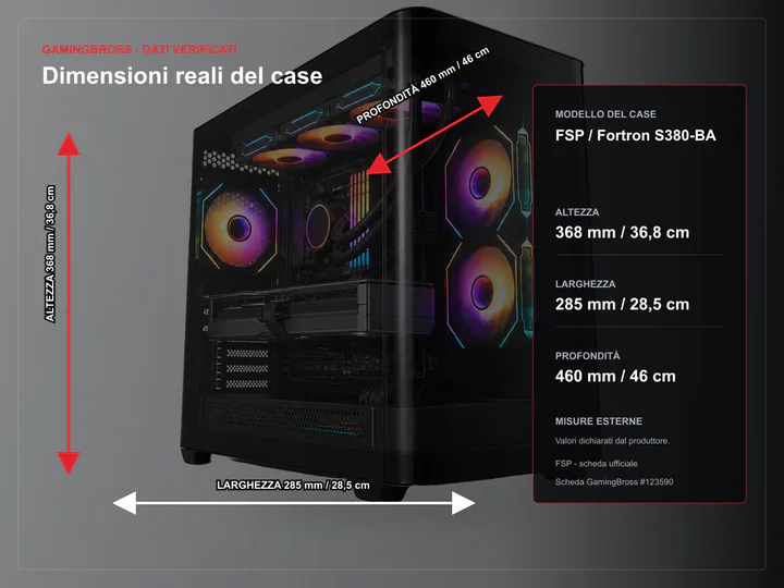 BROSS SPECTRA FSP S380 – dimensioni reali del case