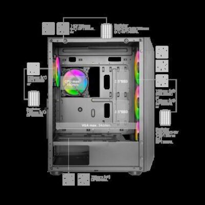 MARSGAMING CASE TOWER MC-KX XL 5x12CM ARGB FAN+CTRL CPU FREEZER GLASS F.MES – MGMCKX
