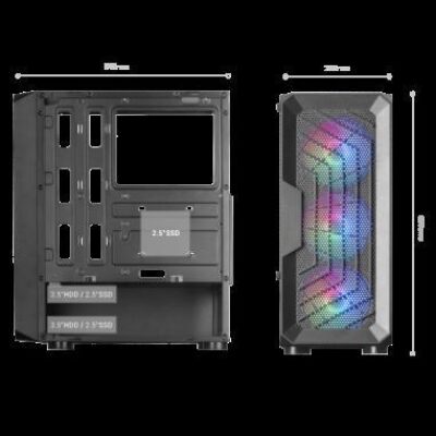 MARSGAMING CASE TOWER MC-TOR WINDOW+MESH, 3x FRGB FAN, BLACK – MGMCTOR