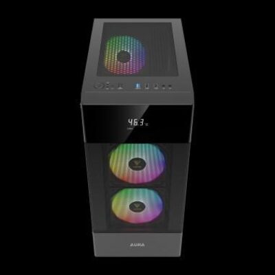 GAMDIAS CASE MID TOWER AURA GC5 DIGITAL DISPLAY TG MESH 3×120 RGB FAN – GAMAURAGC5