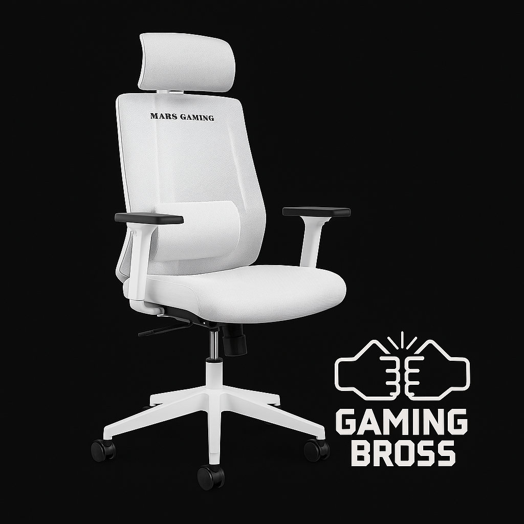 MARSGAMING SEDIA GAMING ERGONOMICA MGC-ERGO WH MAGLIA ACCIAIO  & BIANCA - MGCERGOWH