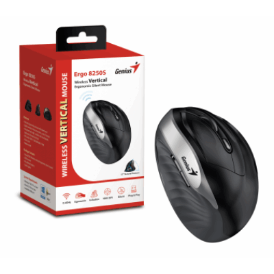 GENIUS MOUSE ERGONOMIC WIR. ERGO 8250S VERTICALE + POGGIAPOLSO SILVER GRAY/