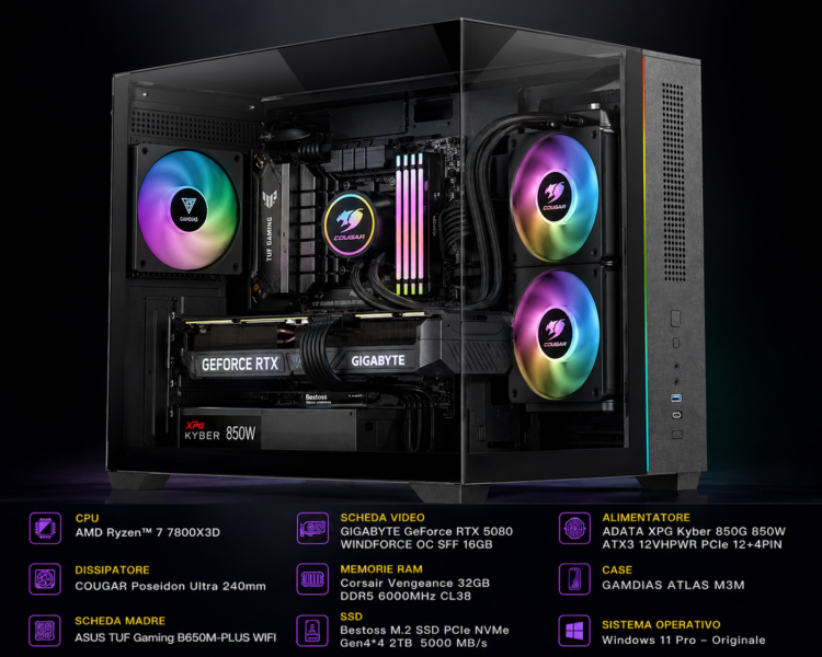 PC Gaming RTX 5080 + Ryzen 7800X3D – Prestazioni Estreme 1440p / 4K *PRONTA CONSEGNA*