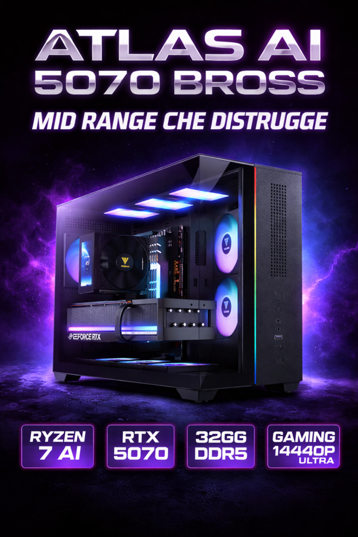 ATLAS AI 5070 BROSS 💜 – Ryzen 7 8700F AI • RTX 5070 • 32GB DDR5 • NVMe 1TB • Gaming 2K Ultra