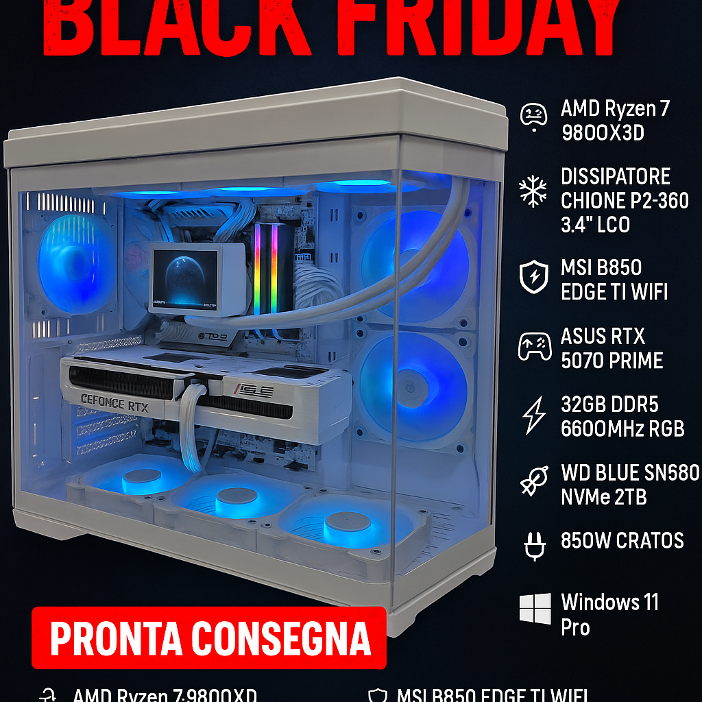 PC Gaming Ryzen 7 9800X3D + RTX 5070 – White Edition – Pronta Consegna