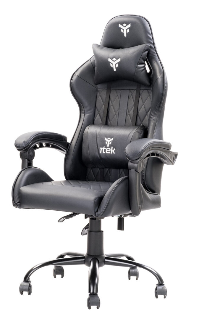 itek Gaming Chair RHOMBUS PF10 – PVC- Doppio Cuscino- Schienale Reclinabile- Nero Nero