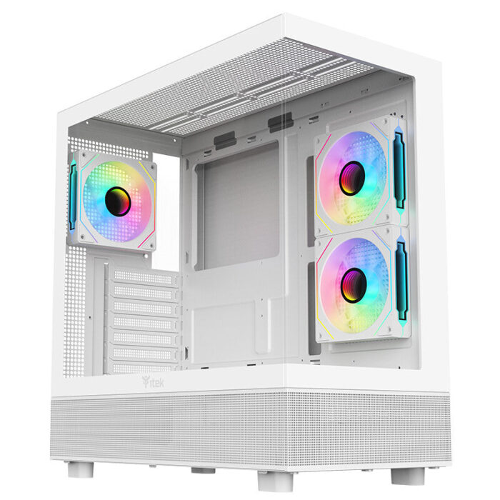 Case SHOWBUI 42W – Gaming Tower- ATX- 3x12cm ARGB fan- 2xUSB3- Type-C- Side & Front Panel Temp Glass- White Edition