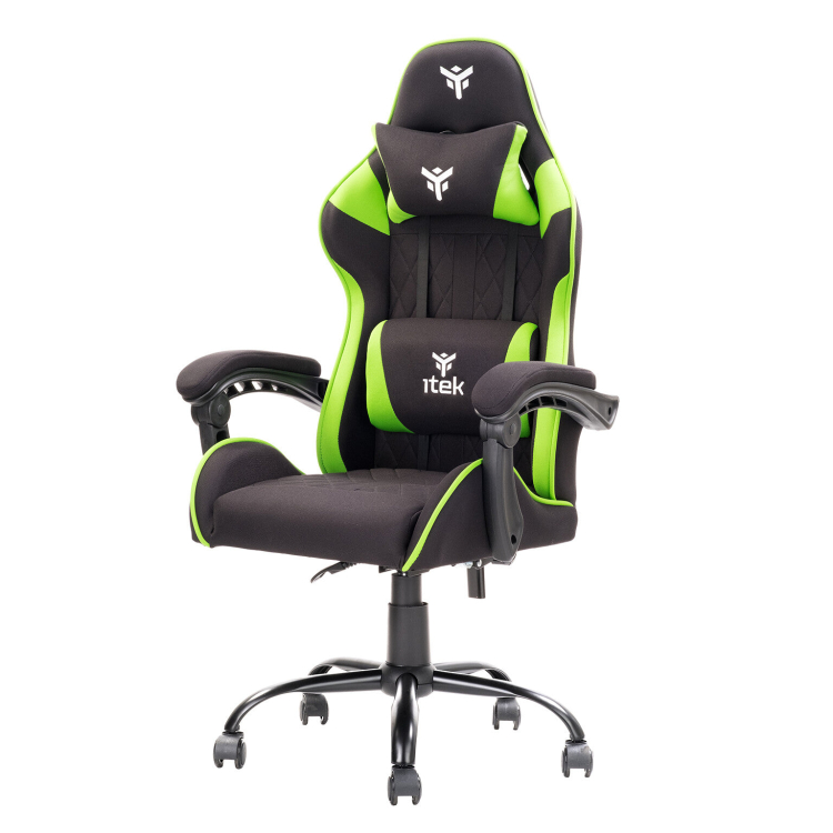 itek Gaming Chair RHOMBUS FF10 – Tessuto- Doppio Cuscino-  Schienale Reclinabile- Nero Verde