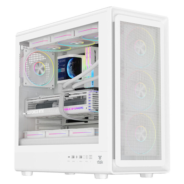 Case MESHCORE 36W – Gaming Tower- ATX- 4x12cm ARGB fan- 2xUSB3- Type-C- Temp Glass Side Panel- White Ed.