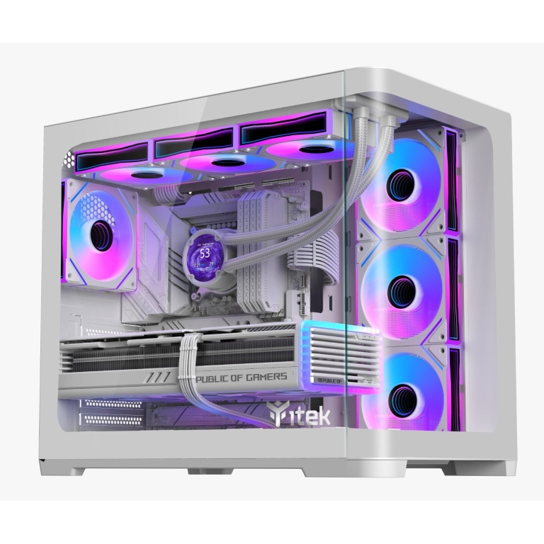 Case DARK CAVE CURVED - Gaming Tower- ATX- 4x12cm ARGB fan- 2xUSB3- Type-C- Curved Temp Glass Side & Front Panel- White Edition