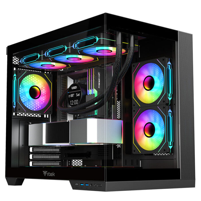Case DARK CAVE DS – Gaming Tower- ATX- 3x12cm ARGB fan- 2xUSB3- Type-C- Side & Front Panel Temp Glass