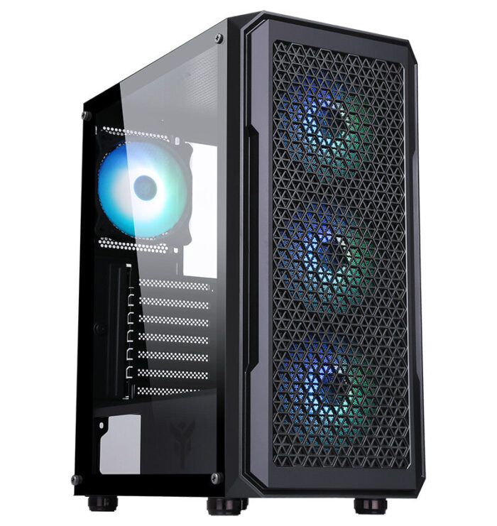 Case SIX TRIANGLE – Gaming Middle Tower- 4x12cm ARGB fan- USB3- Side Panel Temp Glass