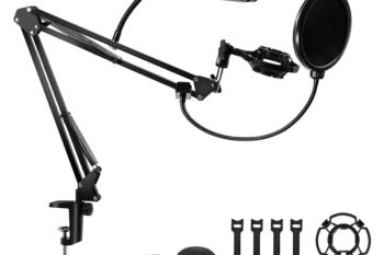 Braccio Supporto Regolabile da tavolo per Microfono e Smartphone con Filtro Antipop- Ragno- Clips