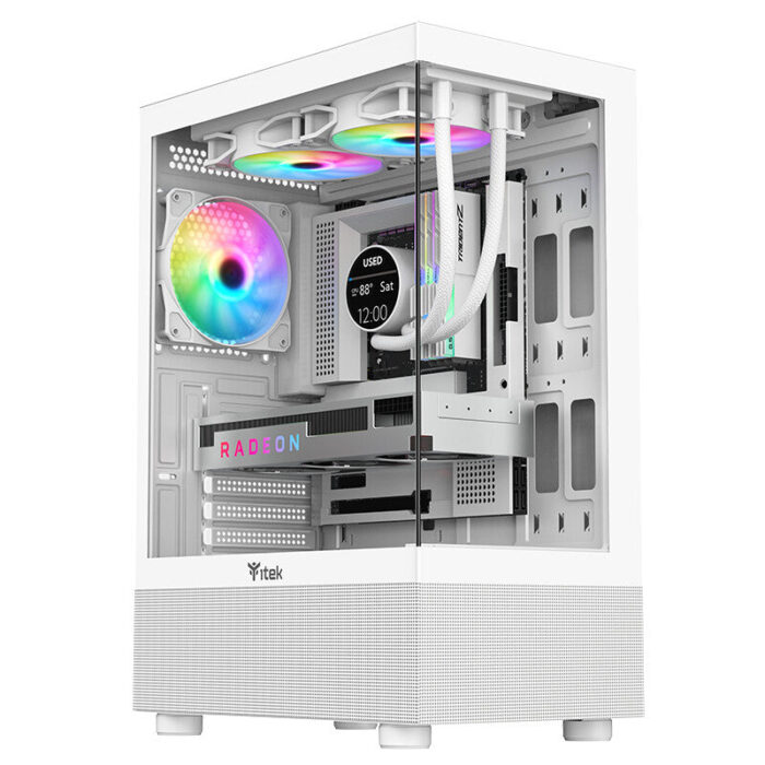 Case SHOWBUI 33W – Gaming Tower ATX- 12cm ARGB fan- USB3- Side & Front Panel Temp Glass- White Edition