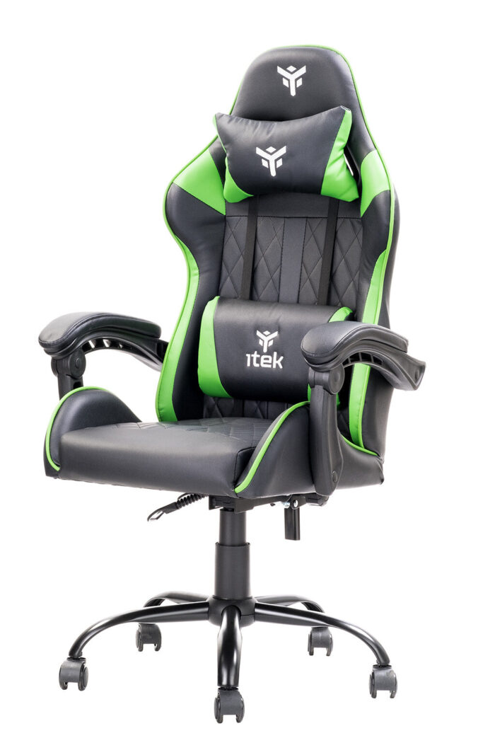 itek Gaming Chair RHOMBUS PF10 – PVC- Doppio Cuscino- Schienale Reclinabile- Nero Verde