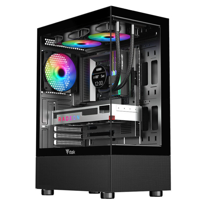 Case SHOWBUI 33B – Gaming Tower ATX- 12cm ARGB fan- USB3- Side & Front Panel Temp Glass