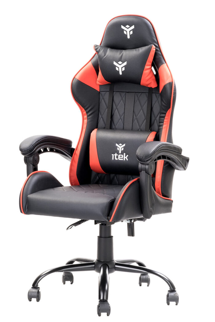 itek Gaming Chair RHOMBUS PF10 – PVC- Doppio Cuscino- Schienale Reclinabile- Nero Rosso