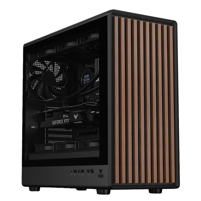 Case WOODY W2B – Gaming Tower- ATX- 4x14cm Black fan- 2xUSB3- Type-C- Wood Front- Darker Temp Glass Side Panel