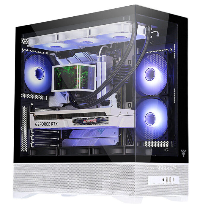 Case SHOWBUI 37WB – Gaming Tower- ATX- 3x12cm ARGB fan- Type-C- 2xUSB3.0- Side & Front Panel Temp Glass- White Black Edition