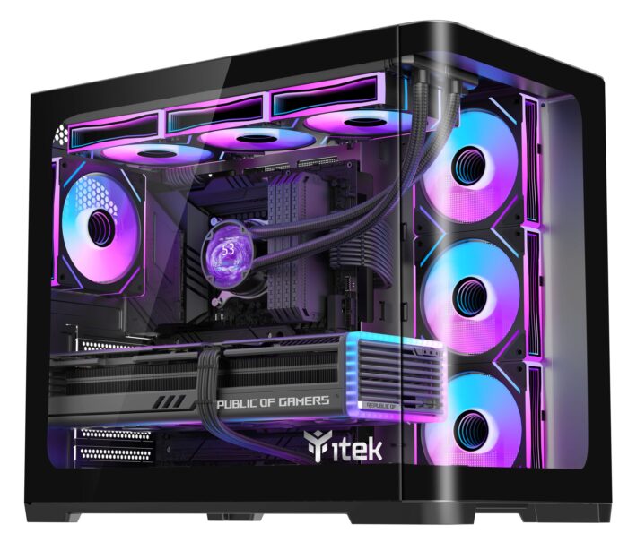 Case DARK CAVE CURVED – Gaming Tower- ATX- 4x12cm ARGB fan- 2xUSB3- Type-C- Curved Temp Glass Side & Front Panel