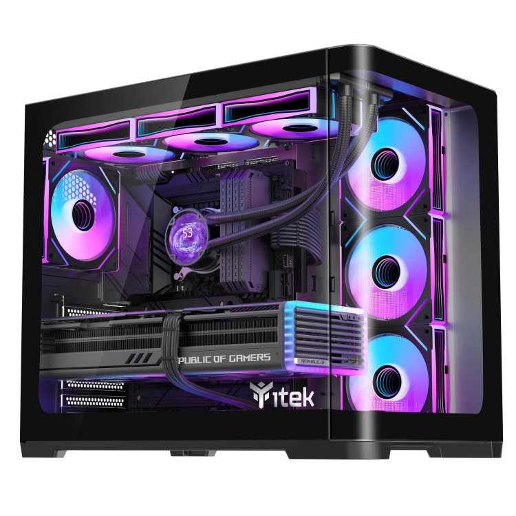 Case DARK CAVE CURVED – Gaming Tower- ATX- 4x12cm ARGB fan- 2xUSB3- Type-C- Curved Temp Glass Side & Front Panel