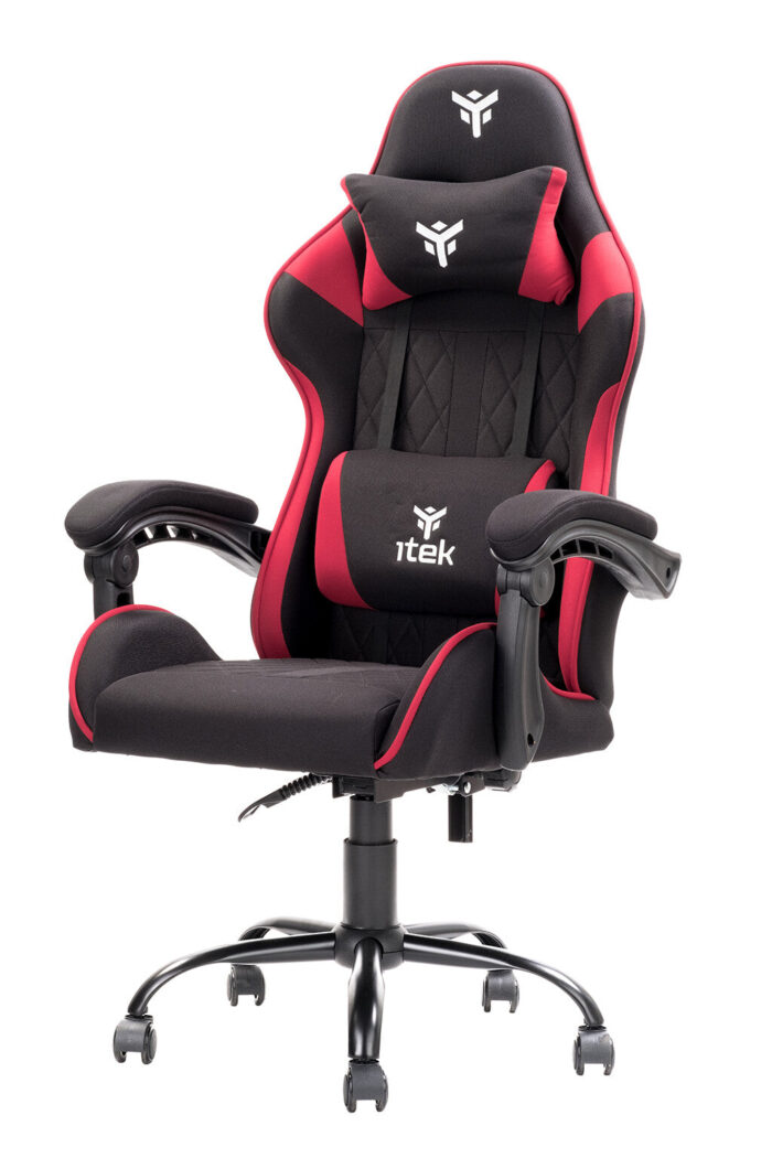 itek Gaming Chair RHOMBUS FF10 – Tessuto- Doppio Cuscino-  Schienale Reclinabile- Nero Rosso