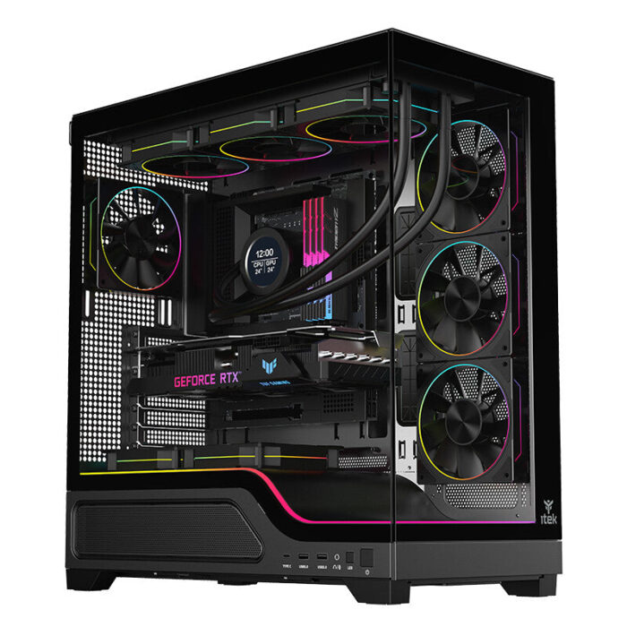 Case SHOWBUI WAVE 82B – Gaming Tower- ATX- 4x12cm ARGB fan- 2xUSB3- Type-C- Darker Temp Glass Side & Front Panel