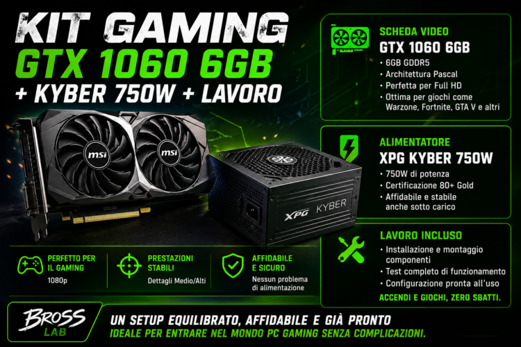 SCHEDA VIDEO 1060 GTX 6 GB + KYBER 750 W + LAVORO