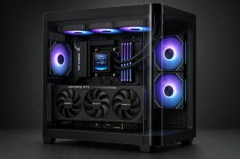 PC gaming BROSS SPECTRA con Gigabyte RTX 5070 Ti orizzontale, AURA GL360 LCD e case FSP S380